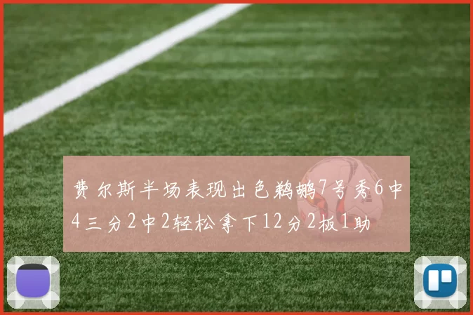 费尔斯半场表现出色鹈鹕7号秀6中4三分2中2轻松拿下12分2板1助
